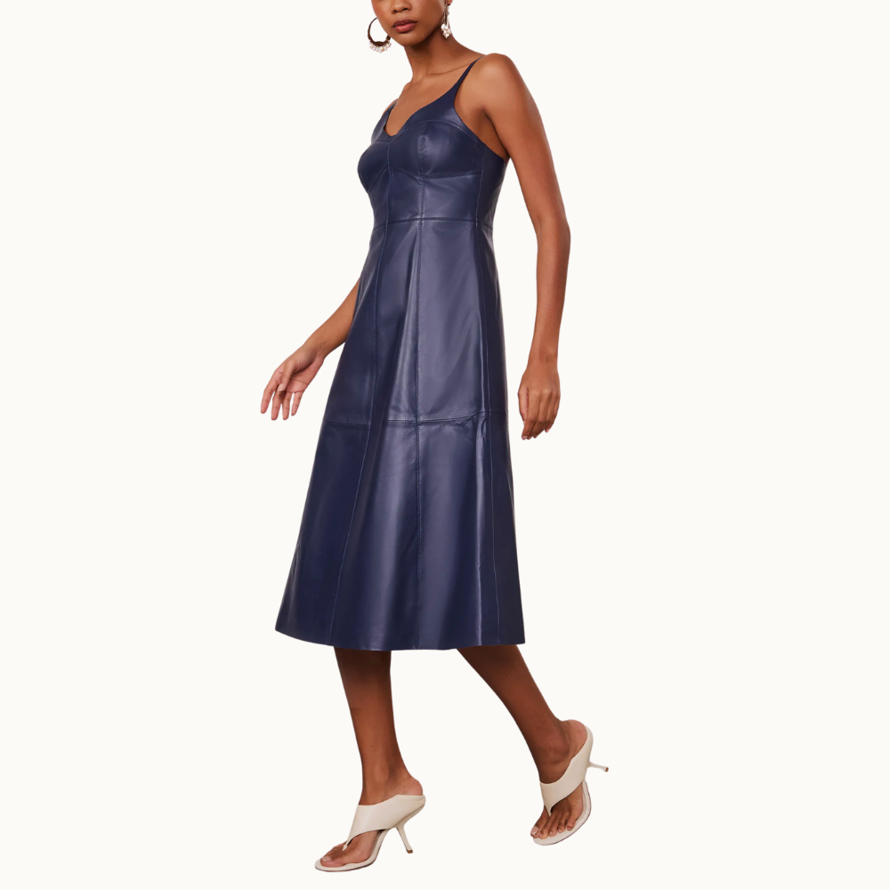 VESTIDO DE COURO MIDI ALÇAS