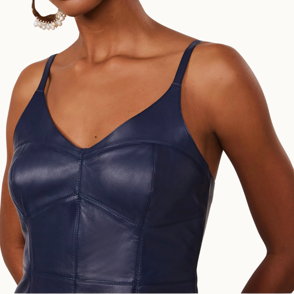 VESTIDO DE COURO MIDI ALÇAS