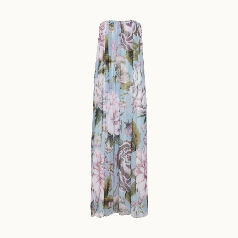 VESTIDO LONGO AMPLO TOMARA QUE CAIA TULE FLORAL