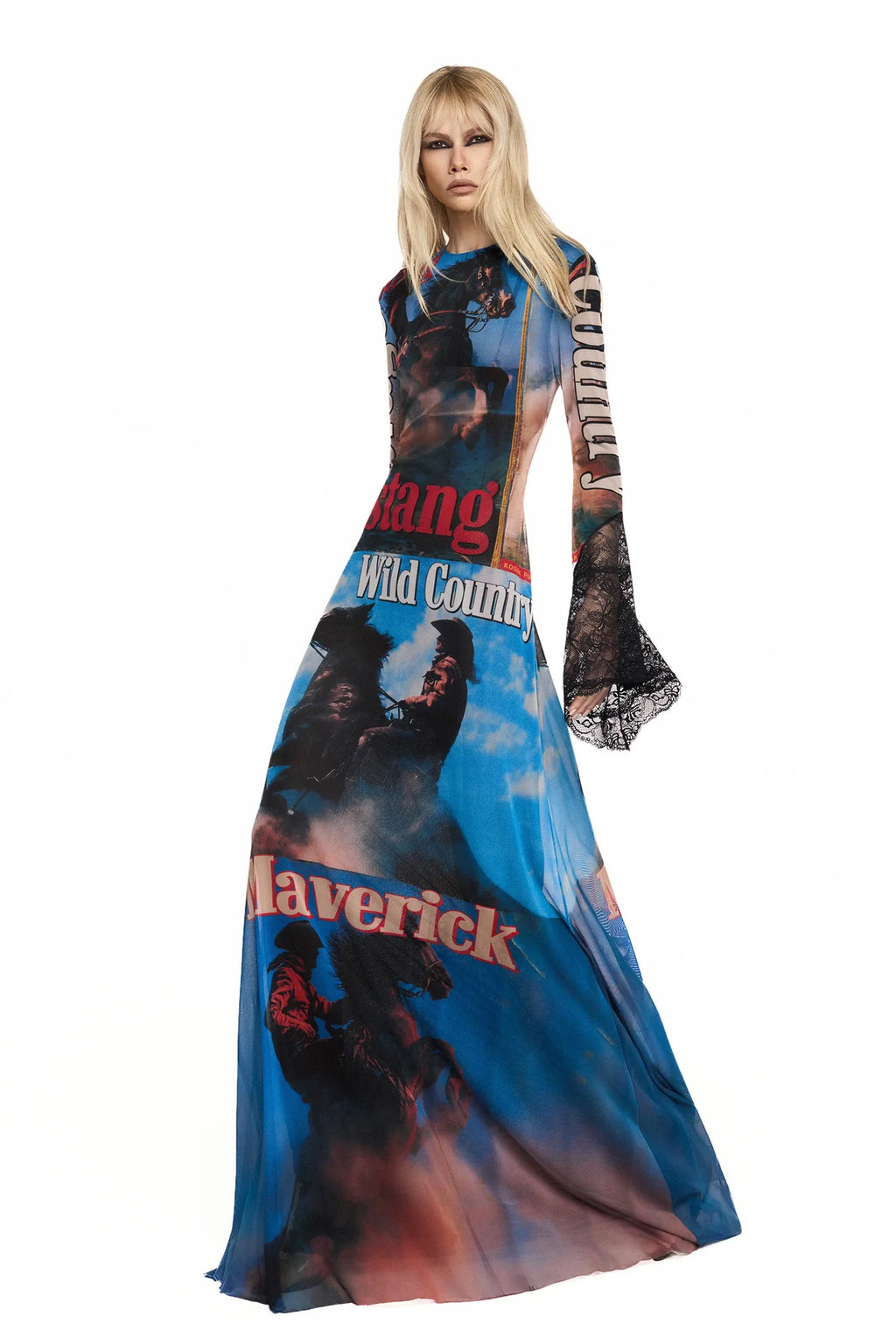 VESTIDO LONGO MANGA LONGA TULE E RENDA WILD COUNTRY