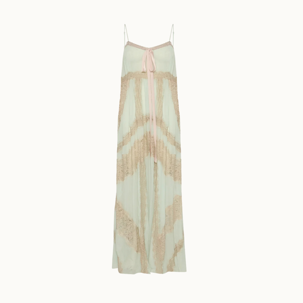 VESTIDO LONGO ALÇA CHIFFON COM RENDA
