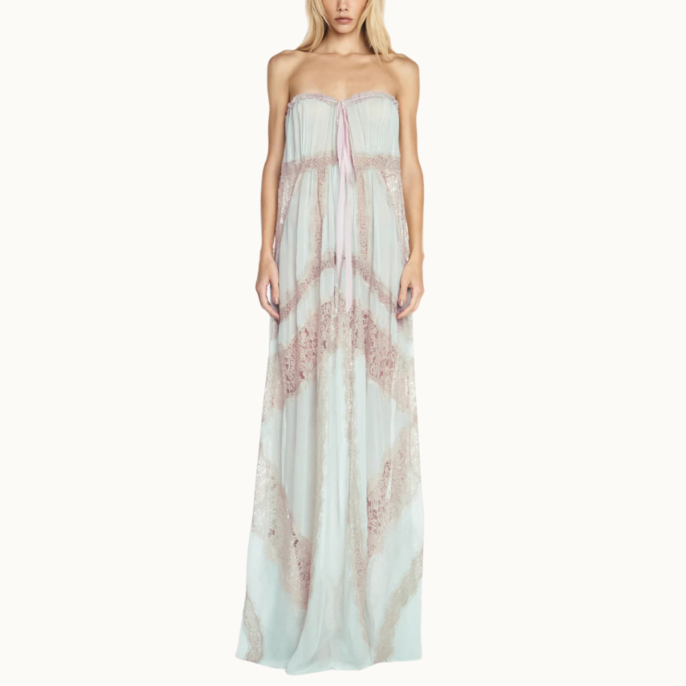 VESTIDO LONGO ALÇA CHIFFON COM RENDA