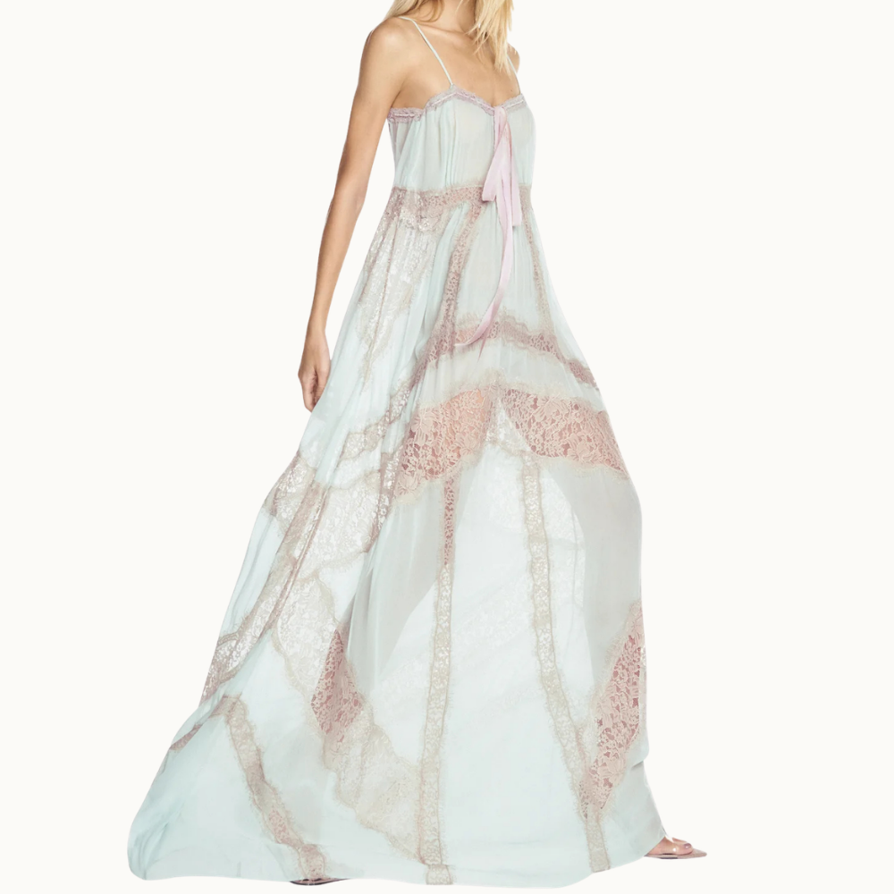 VESTIDO LONGO ALÇA CHIFFON COM RENDA