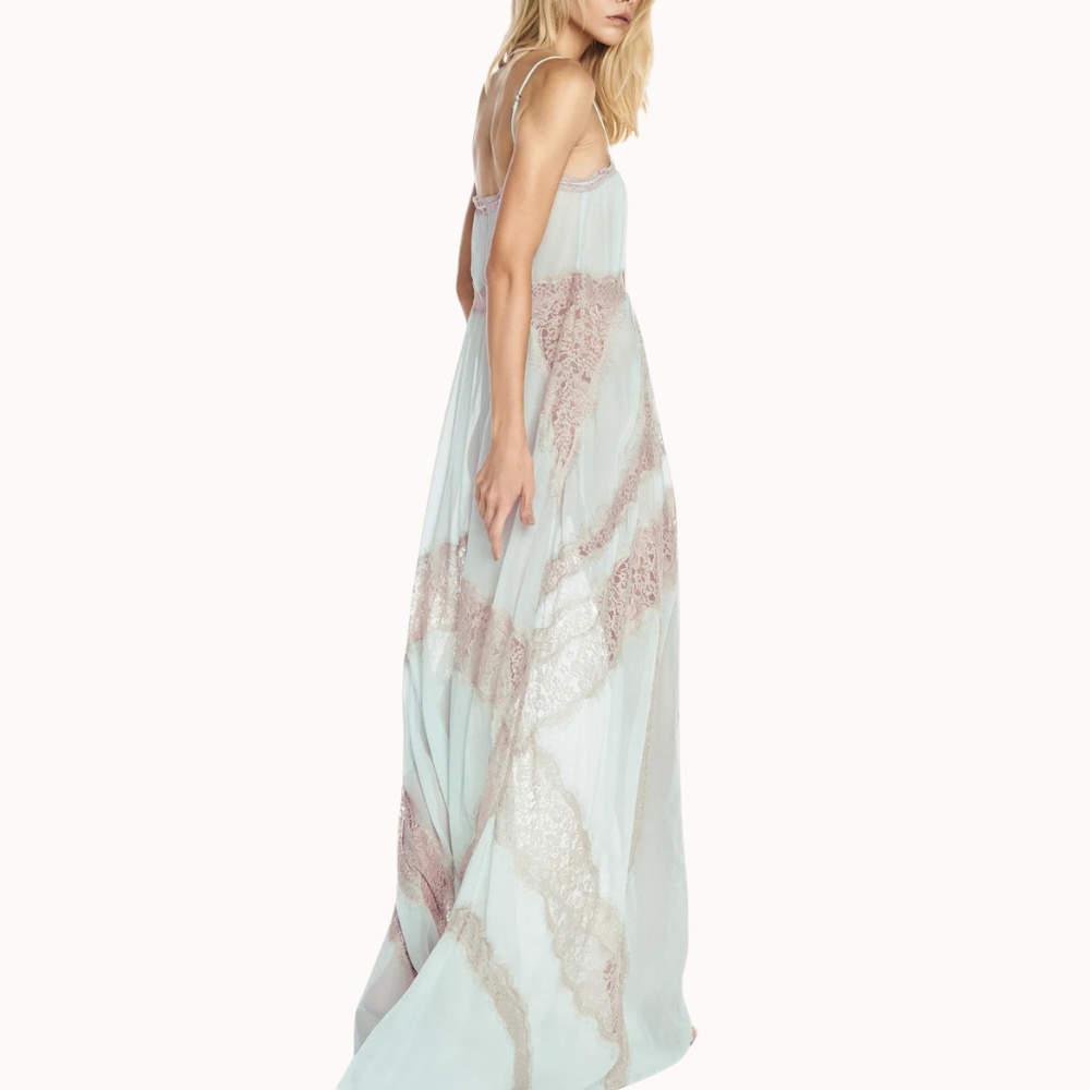 VESTIDO LONGO ALÇA CHIFFON COM RENDA