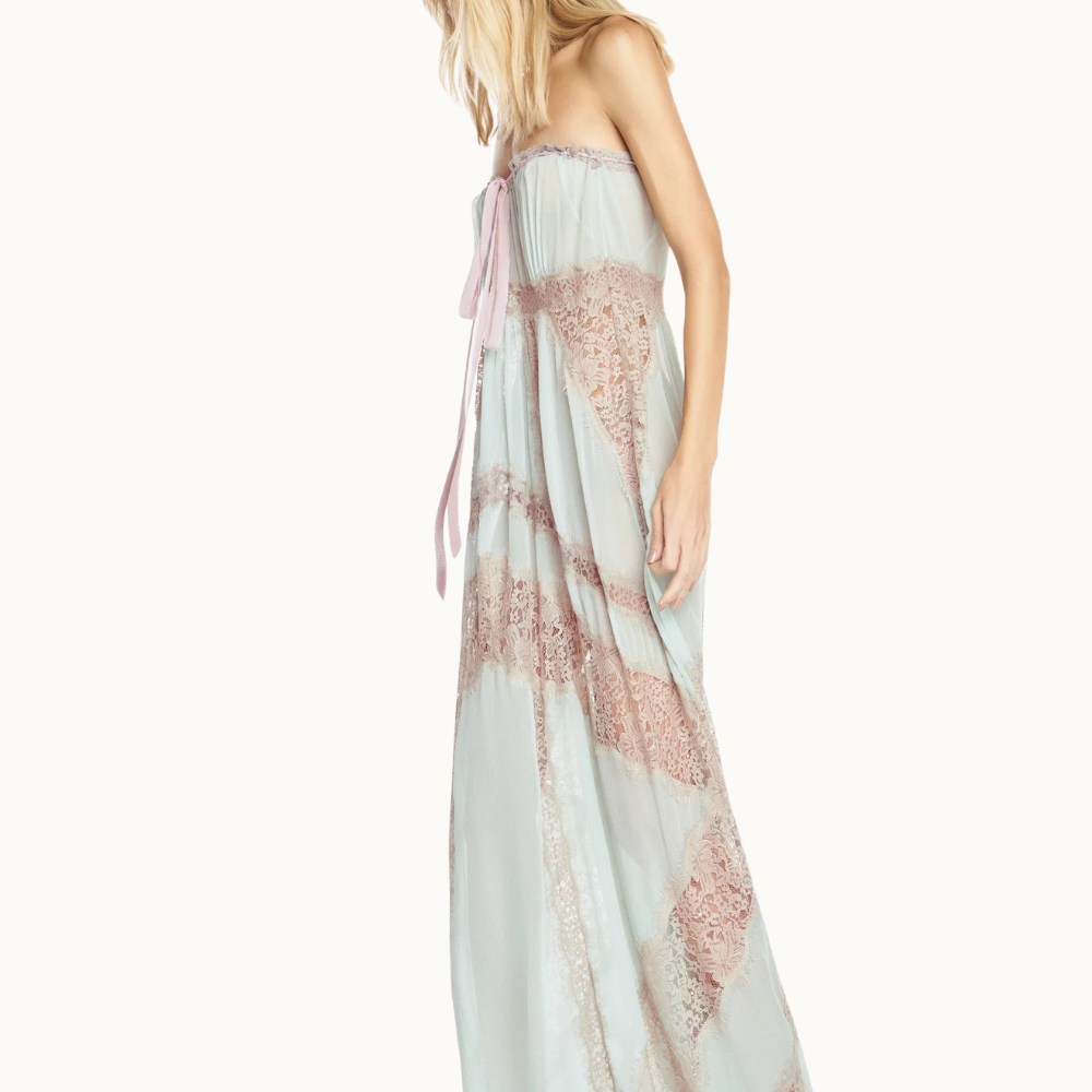 VESTIDO LONGO ALÇA CHIFFON COM RENDA