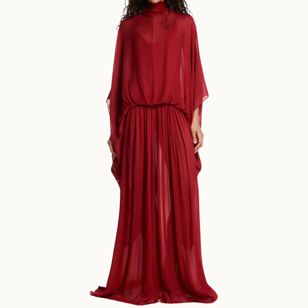 VESTIDO LONGO AMPLO CAPA GEORGETE
