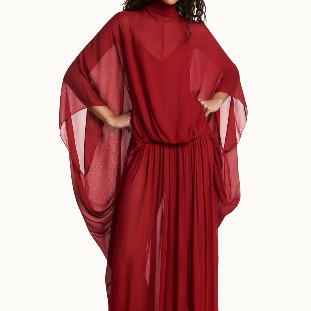 VESTIDO LONGO AMPLO CAPA GEORGETE
