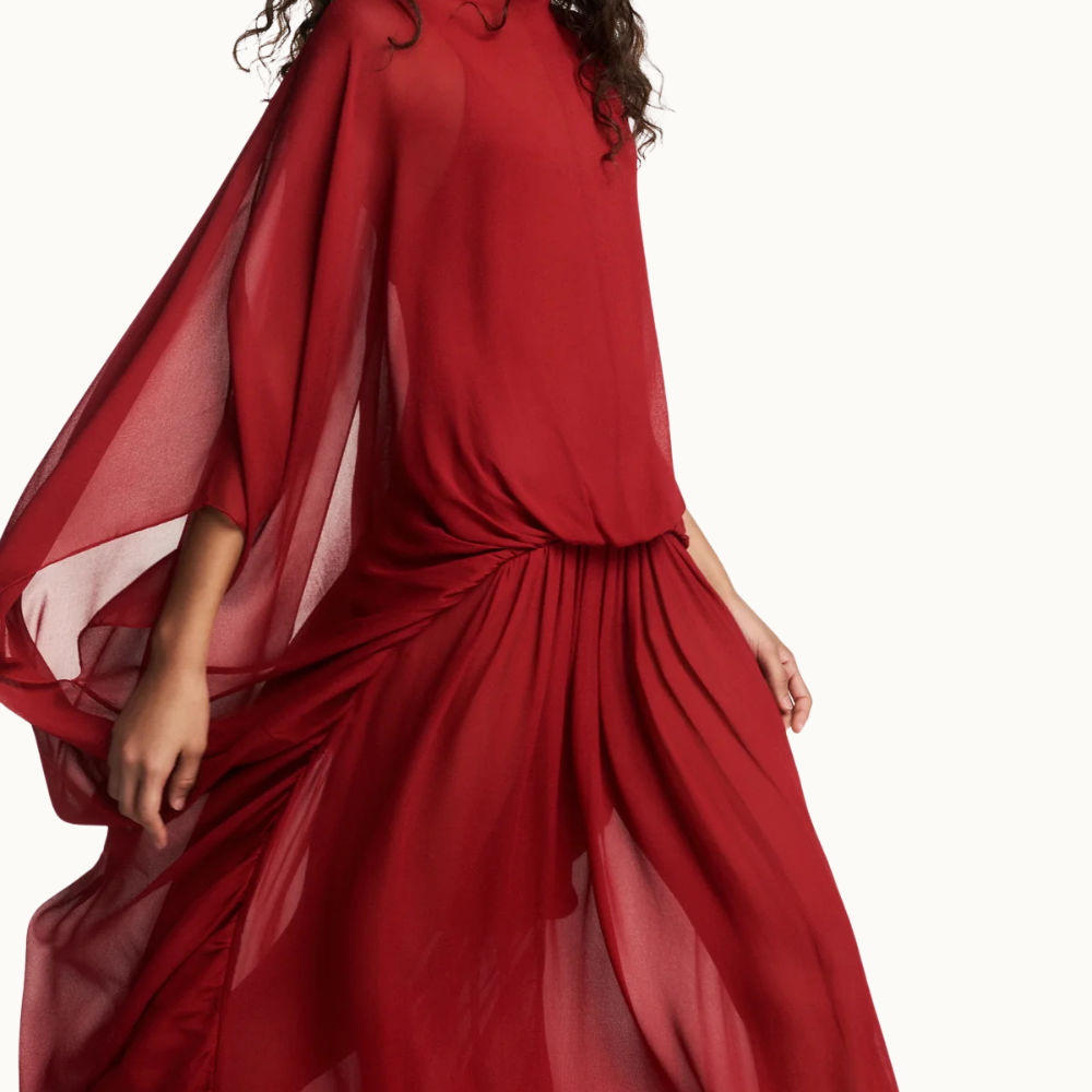 VESTIDO LONGO AMPLO CAPA GEORGETE