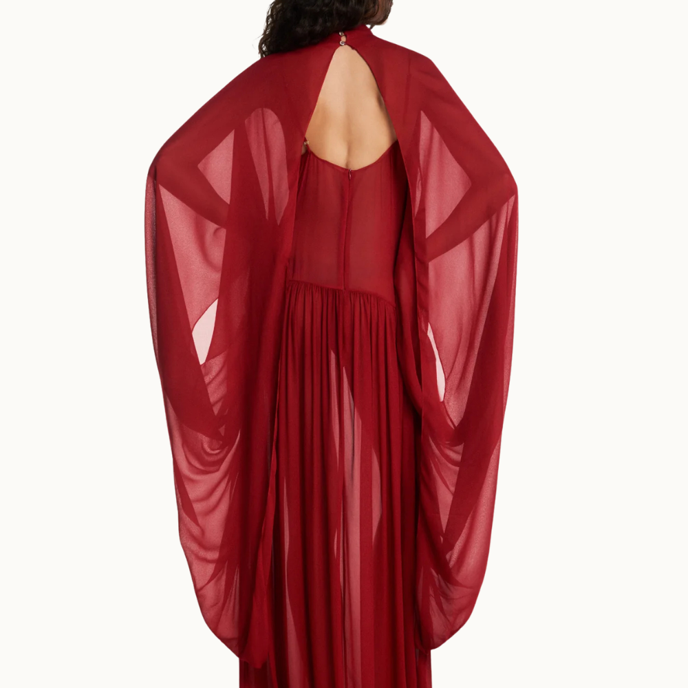 VESTIDO LONGO AMPLO CAPA GEORGETE
