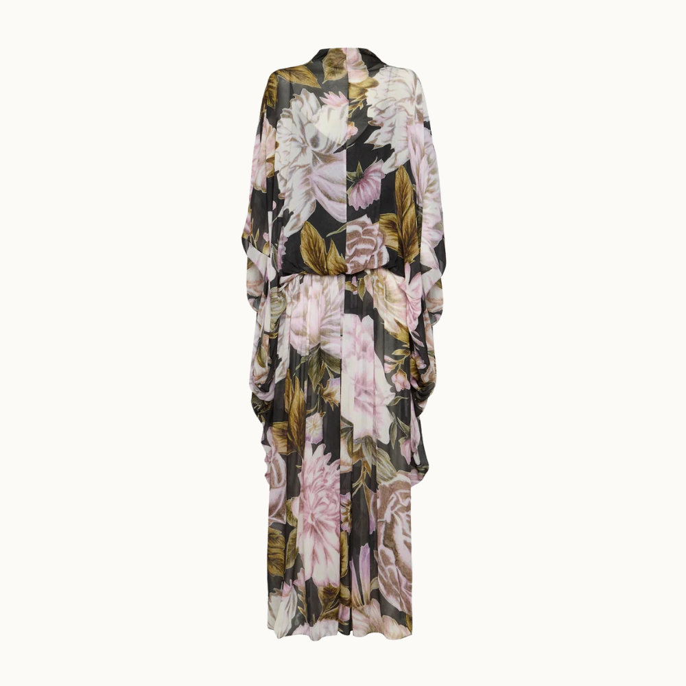 VESTIDO LONGO AMPLO CAPA GEORGETE FLORAL