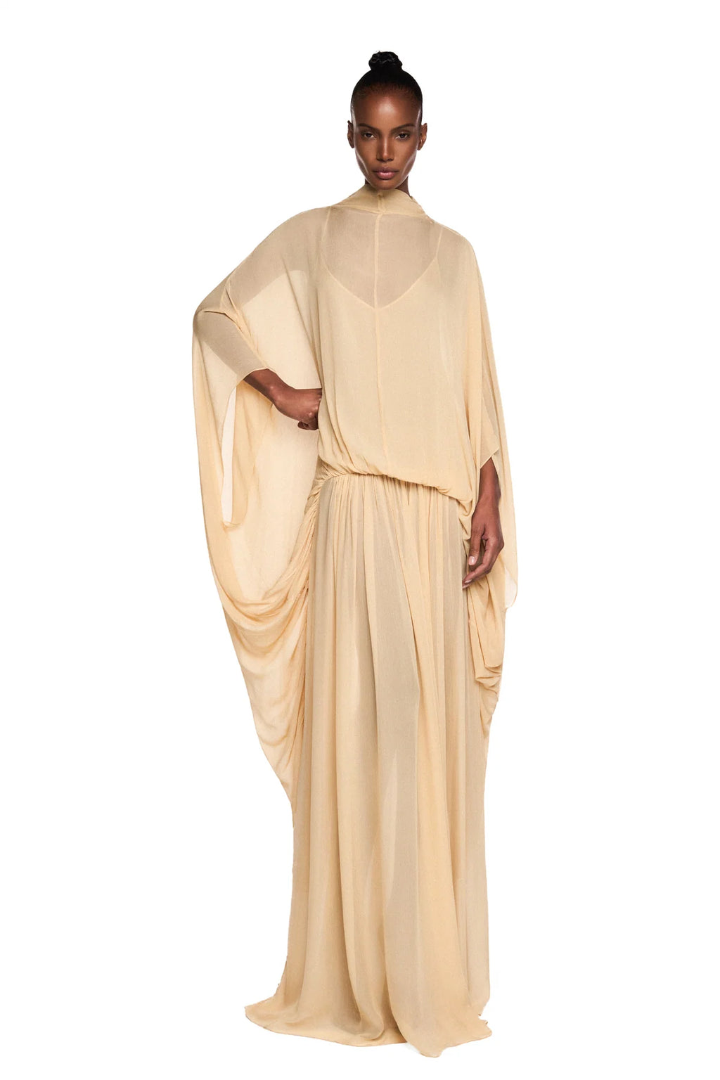 VESTIDO LONGO AMPLO CAPA CHIFFON AMARELO