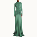 VESTIDO LONGO CORPO DRAPEADO MANGA LONGA MALHA VERDE
