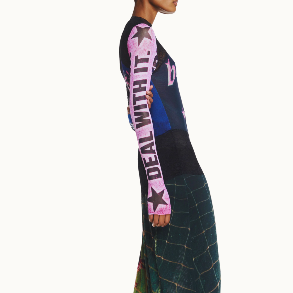 VESTIDO LONGO MANGA LONGA GOLA ALTA TULE E RENDA BRASIL