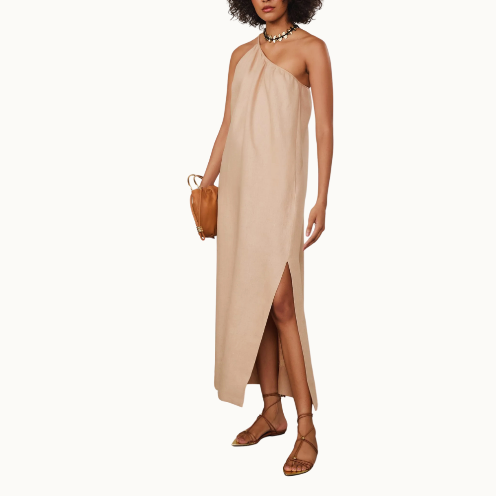 VESTIDO DE LINHO MIDI RETO