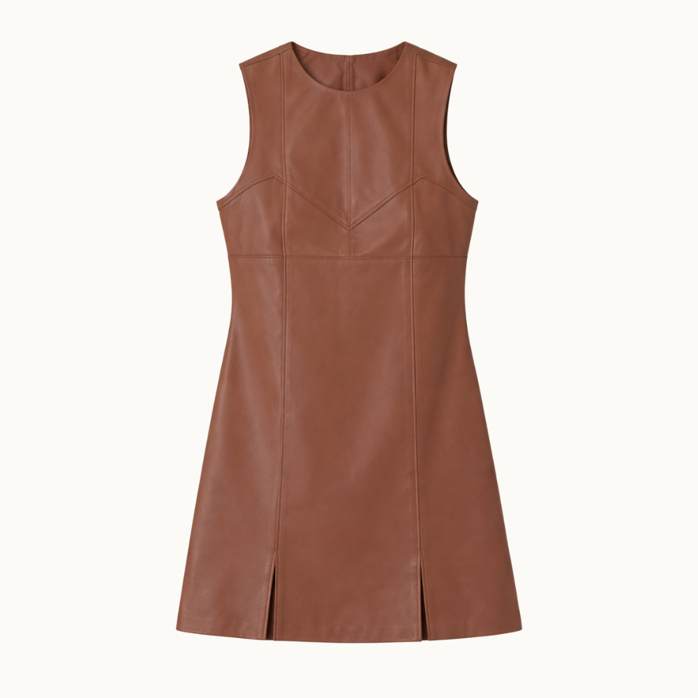 VESTIDO DE COURO FENDA FRONTAL