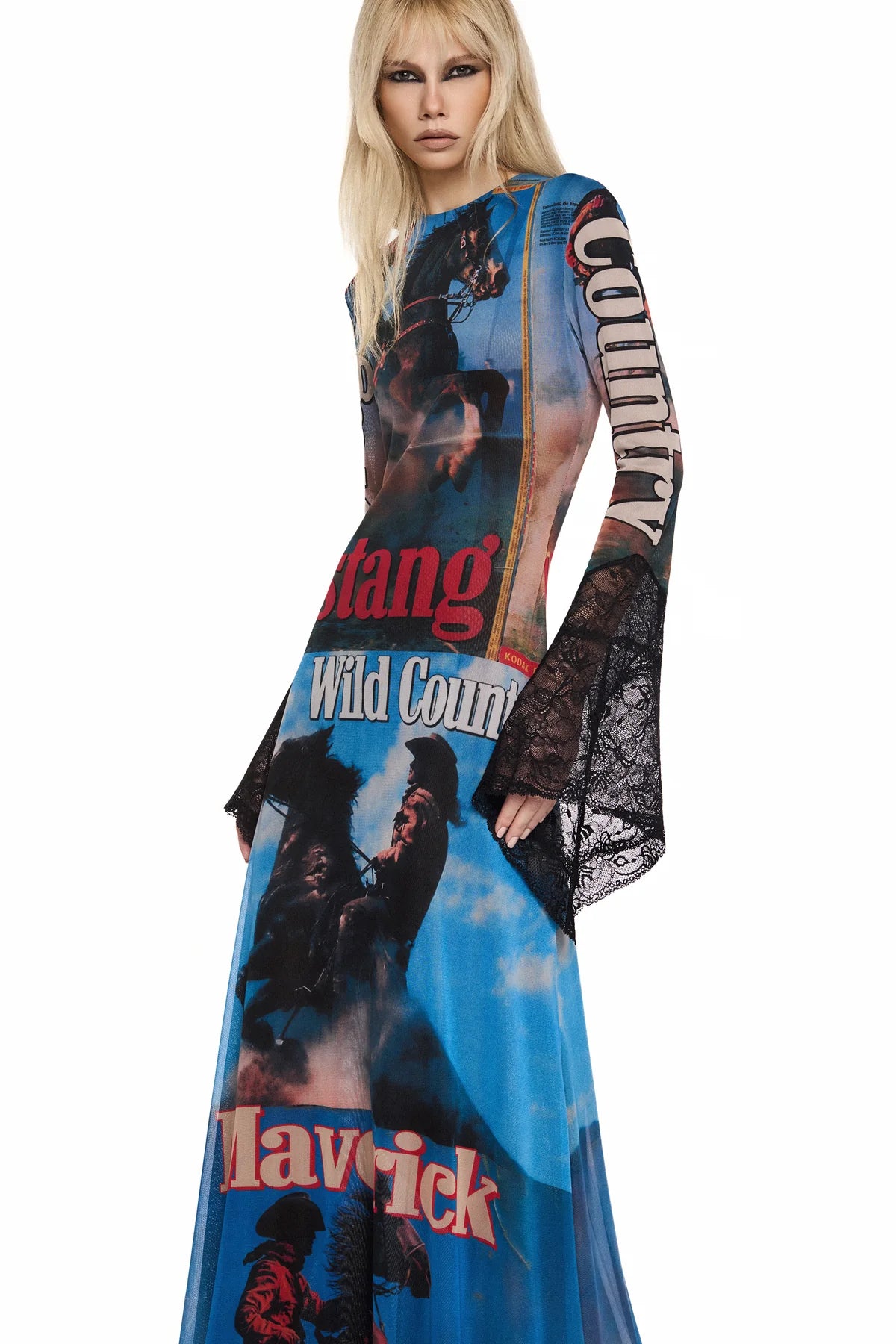 VESTIDO LONGO MANGA LONGA TULE E RENDA WILD COUNTRY