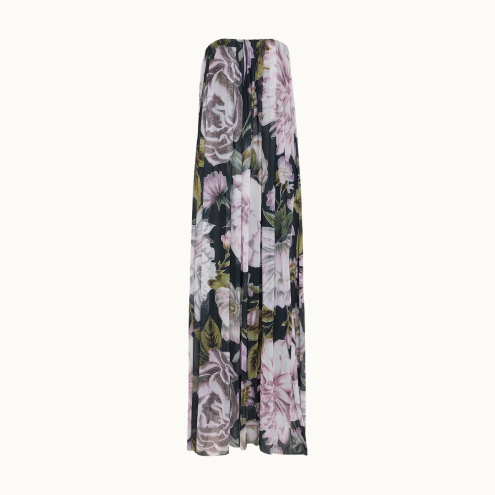 VESTIDO LONGO AMPLO TOMARA QUE CAIA TULE FLORAL