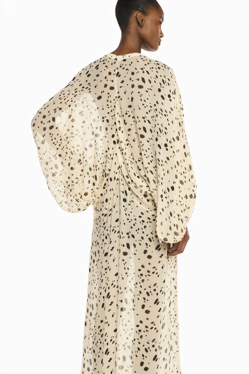VESTIDO LONGO MANGA RAGLAN DECOTE V CHIFFON DÁLMATA