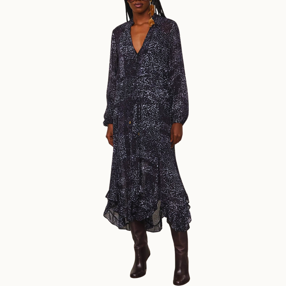 VESTIDO DE GEORGETTE LEVE MIDI MANGA LONGA