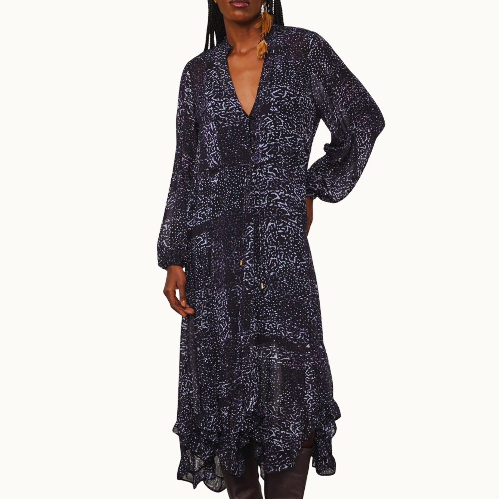 VESTIDO DE GEORGETTE LEVE MIDI MANGA LONGA