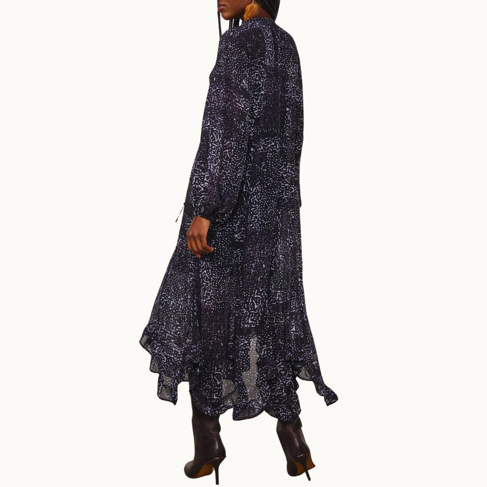 VESTIDO DE GEORGETTE LEVE MIDI MANGA LONGA
