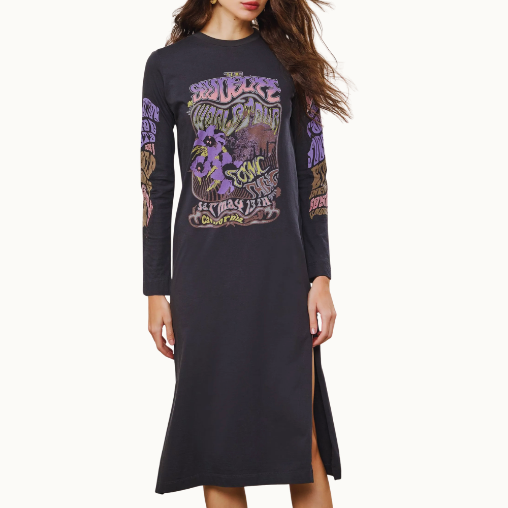VESTIDO DE MALHA FUN MANGA LONGA COM FENDA