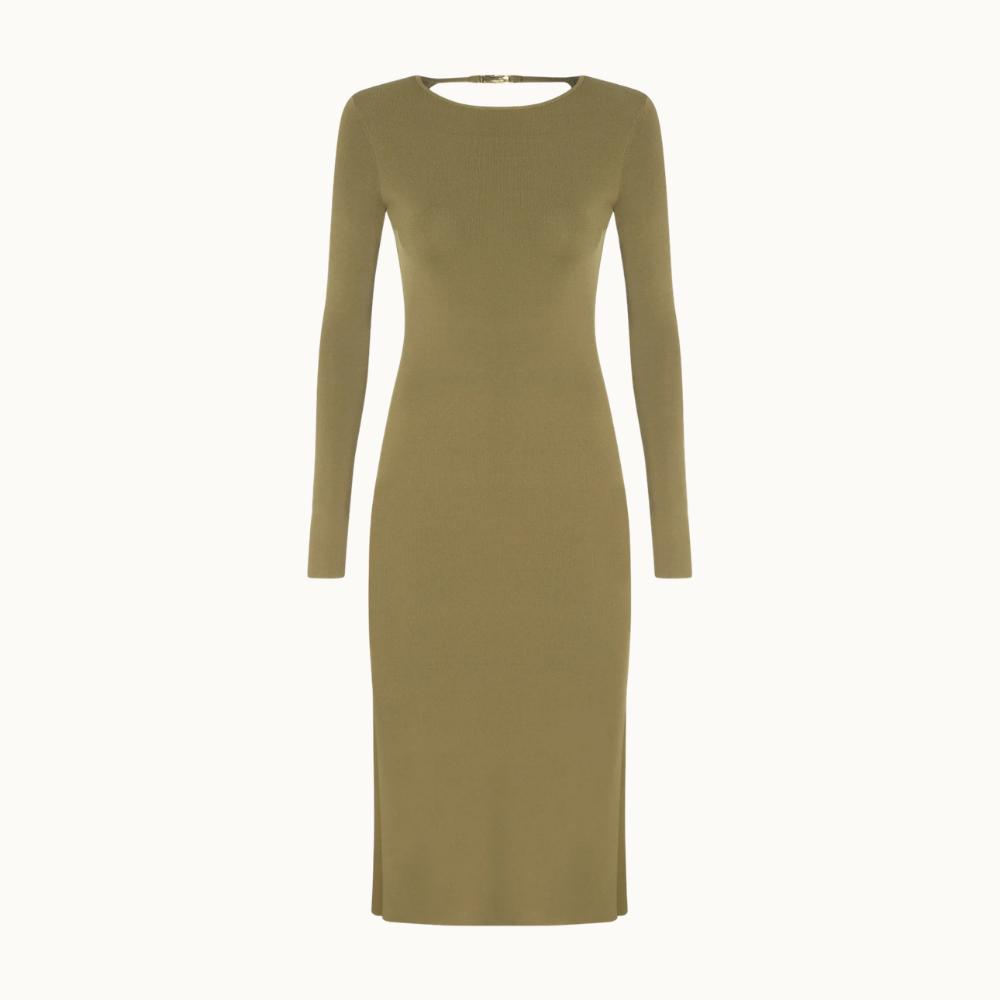Vestido De Tricot Midi Com Abertura Costas e Fechamento Metal