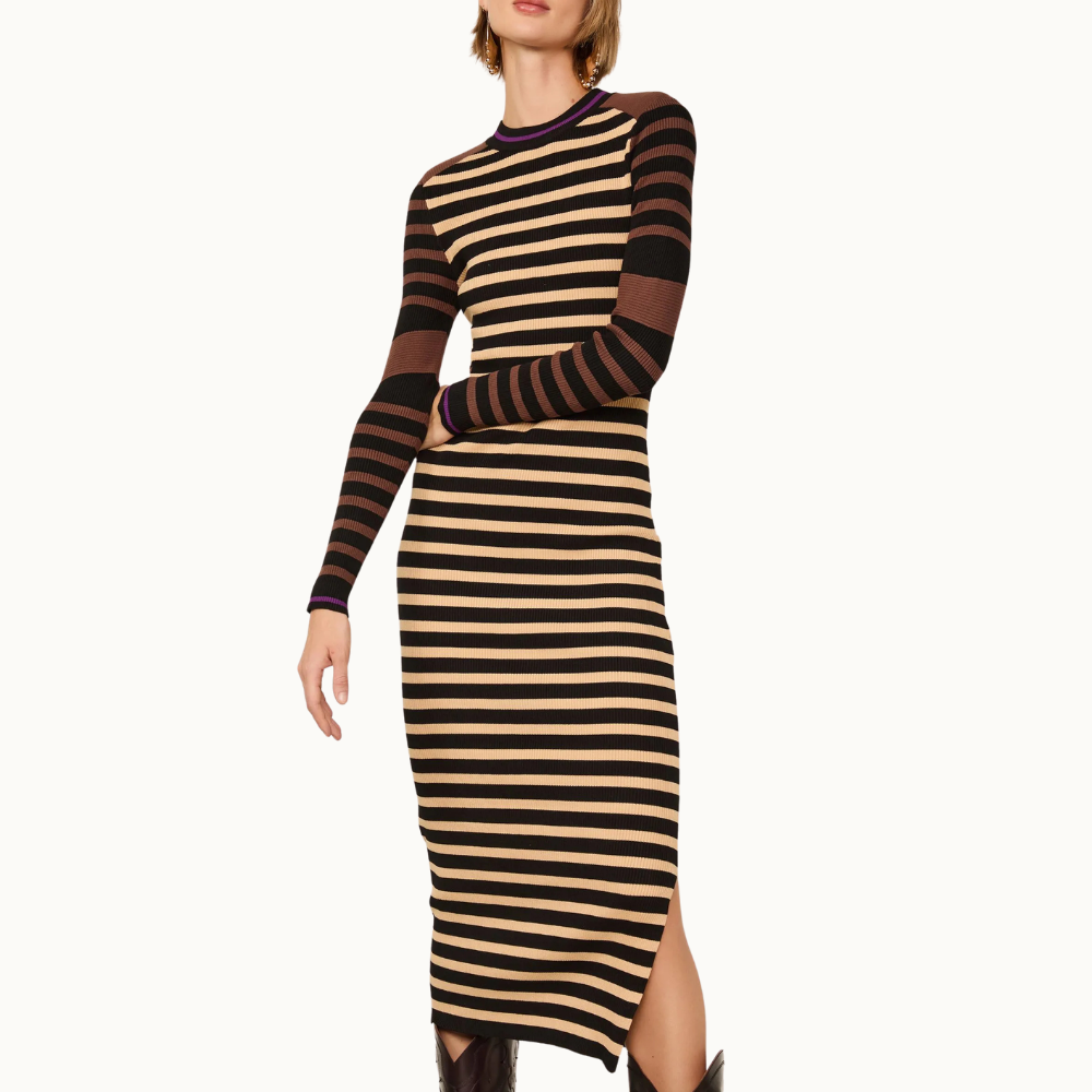 Vestido De Tricot Midi Mix Listras Colors
