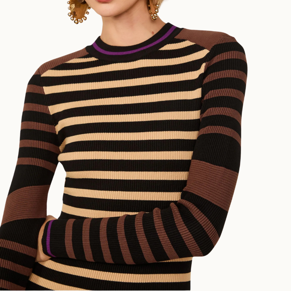 Vestido De Tricot Midi Mix Listras Colors
