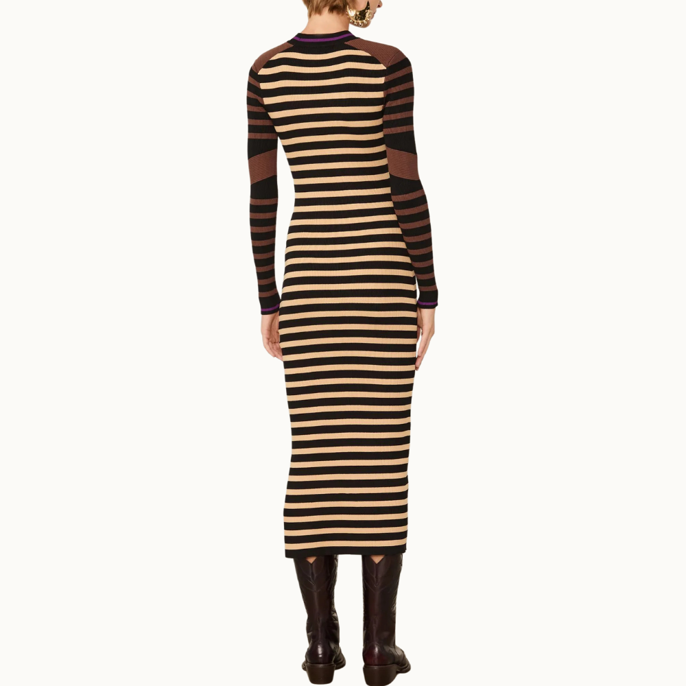 Vestido De Tricot Midi Mix Listras Colors