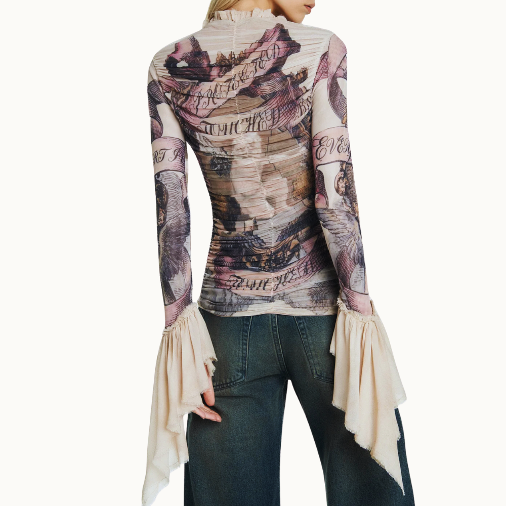 BLUSA DRAPEADA MANGA LONGA TULE ANGEL