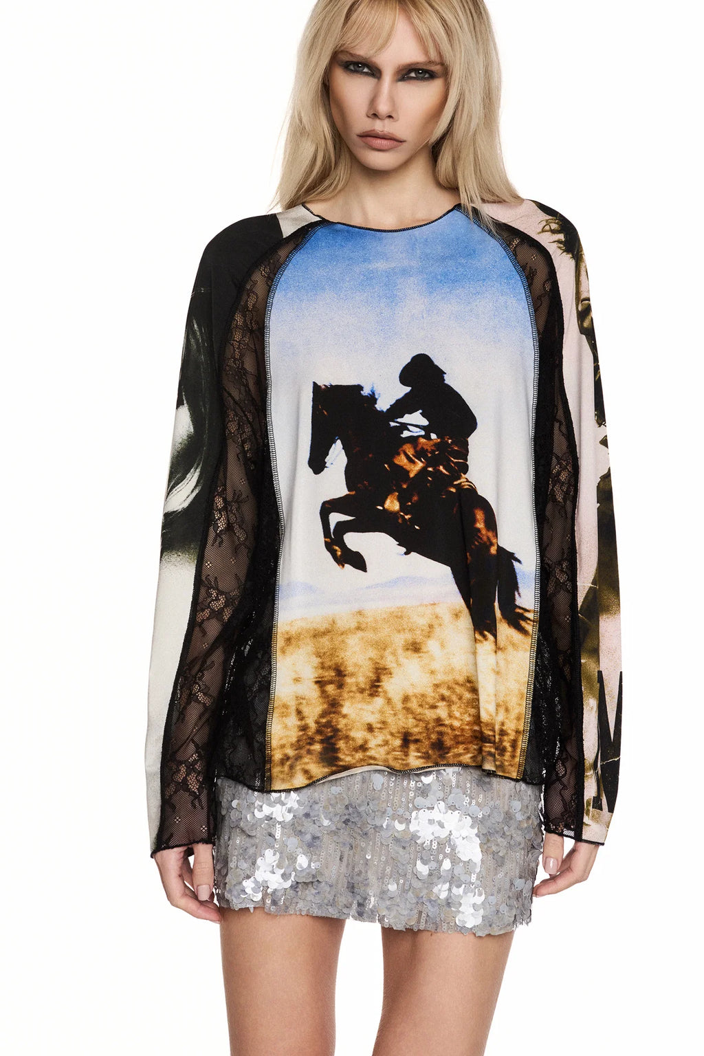 BLUSA MANGA LONGA JERSEY E RENDA WILD WEST