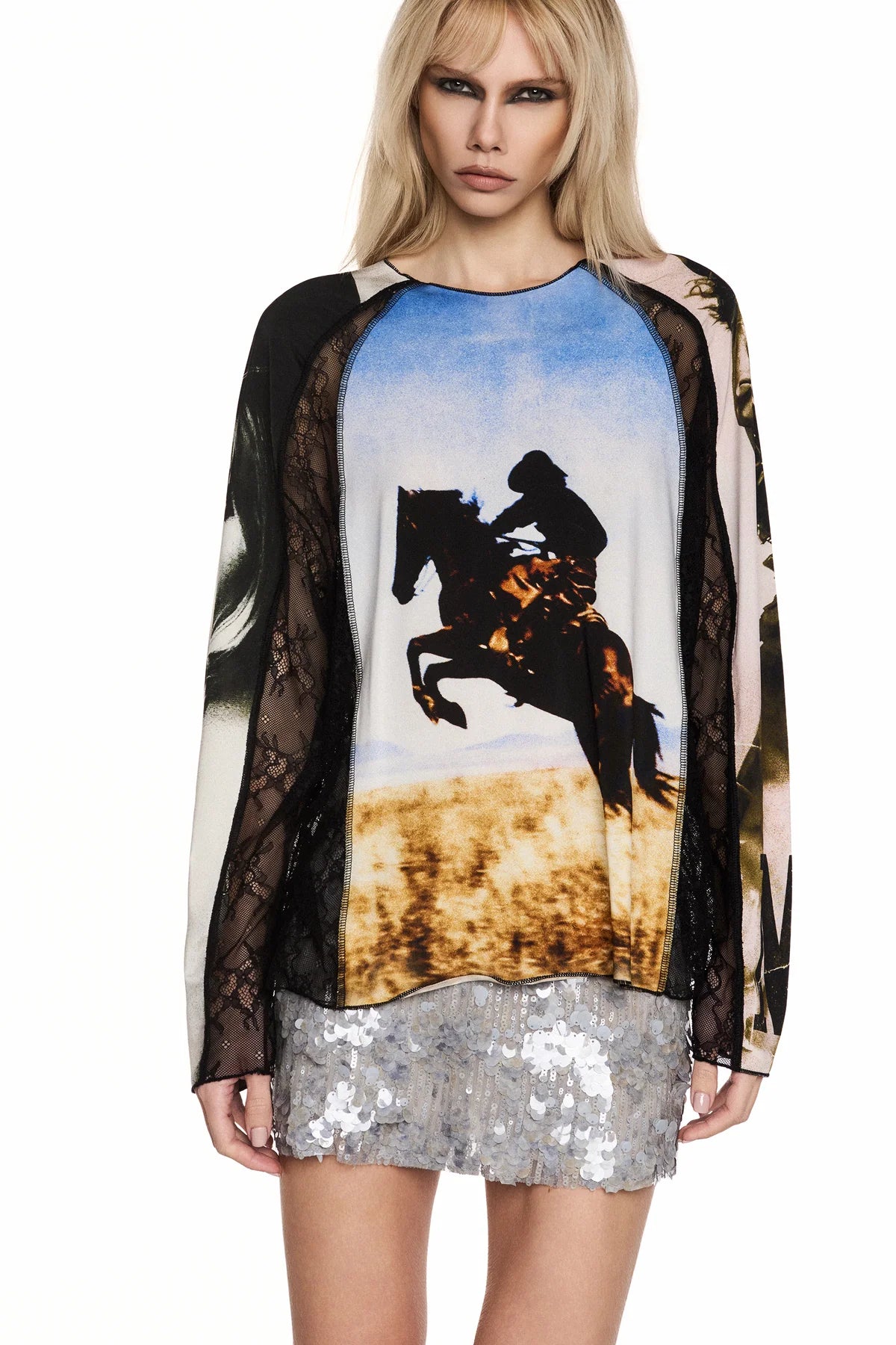 BLUSA MANGA LONGA JERSEY E RENDA WILD WEST