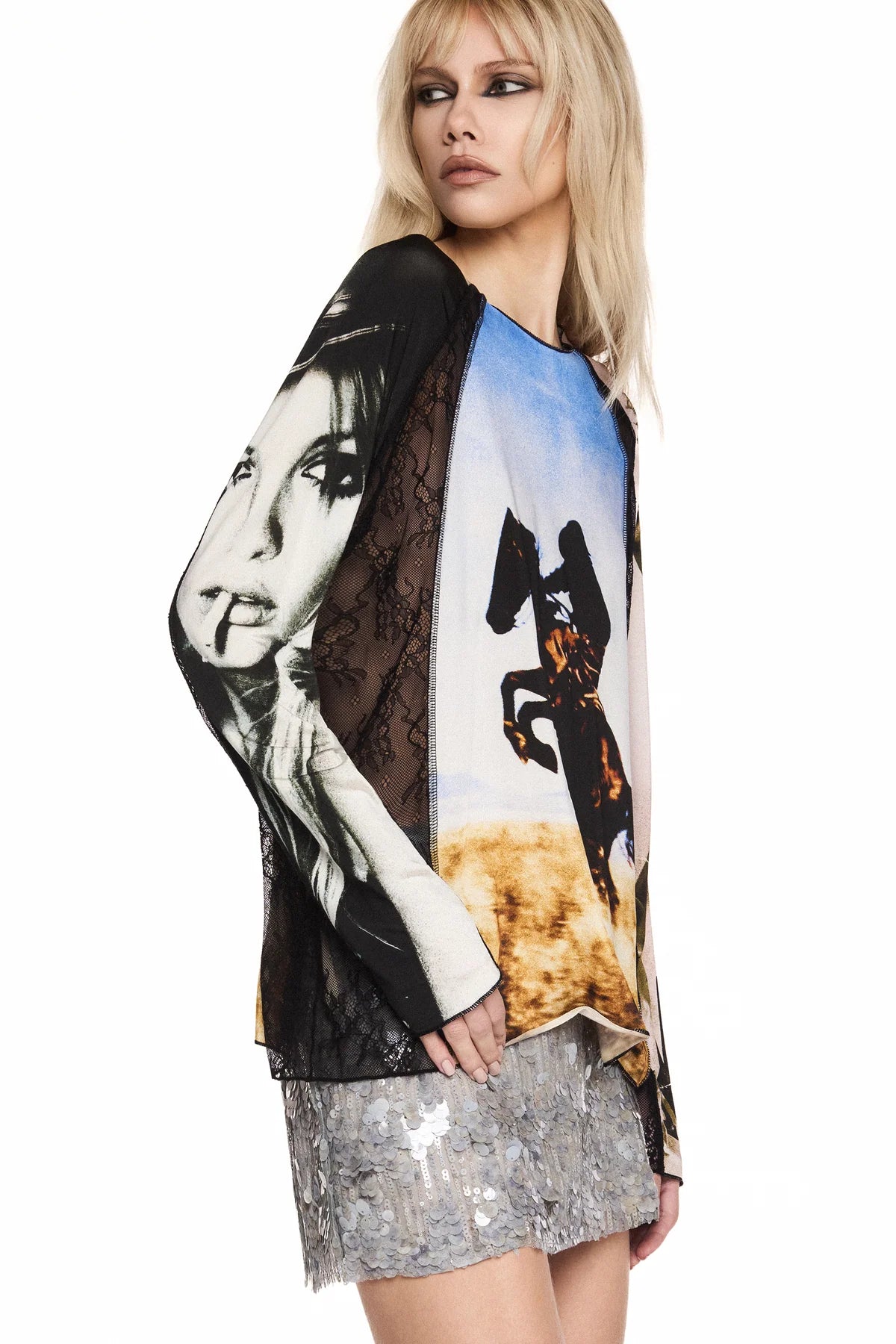 BLUSA MANGA LONGA JERSEY E RENDA WILD WEST