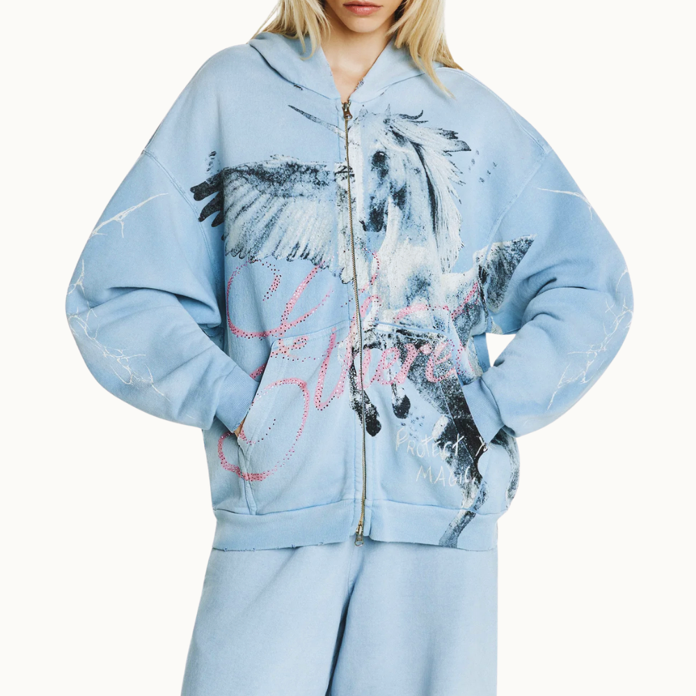 BLUSA MOLETOM ZÍPER CAPUZ PEGASUS AZUL