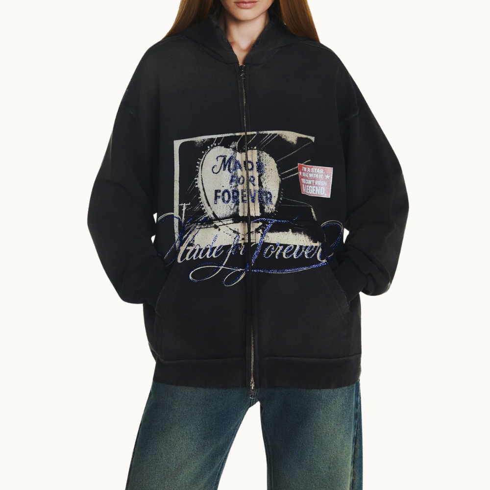 BLUSA MOLETOM ZÍPER CAPUZ MADE FOR FOREVER PRETO