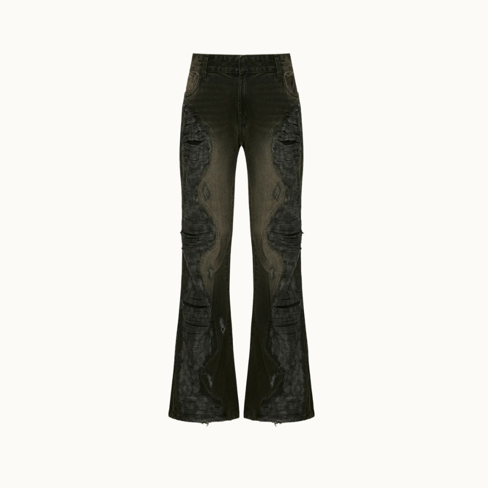 CALCA JEANS FLARE RASGOS FRONTAIS