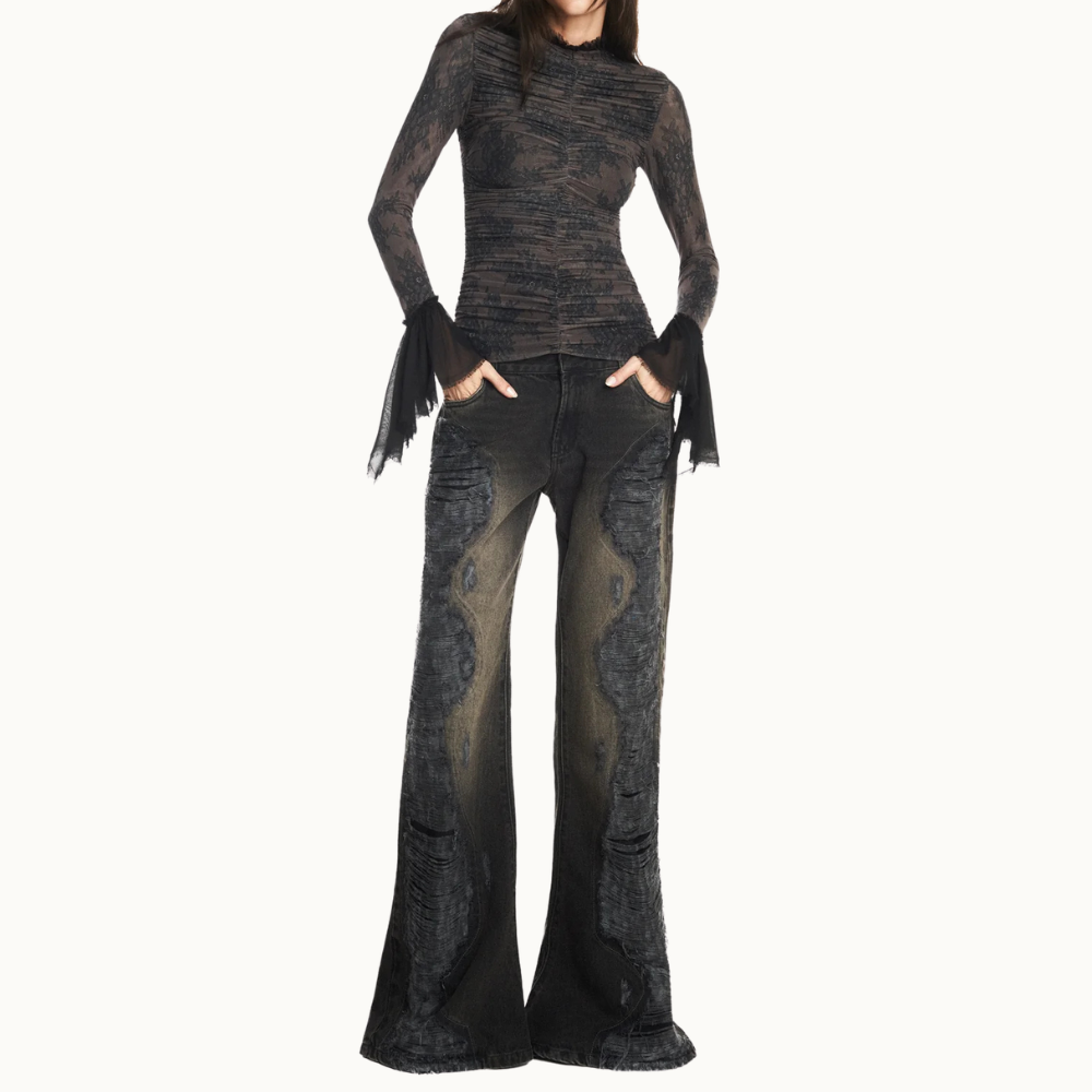 CALCA JEANS FLARE RASGOS FRONTAIS