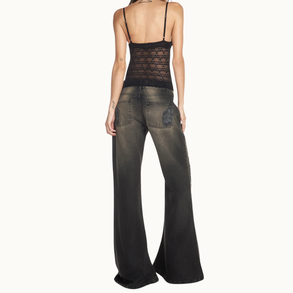 CALCA JEANS FLARE RASGOS FRONTAIS