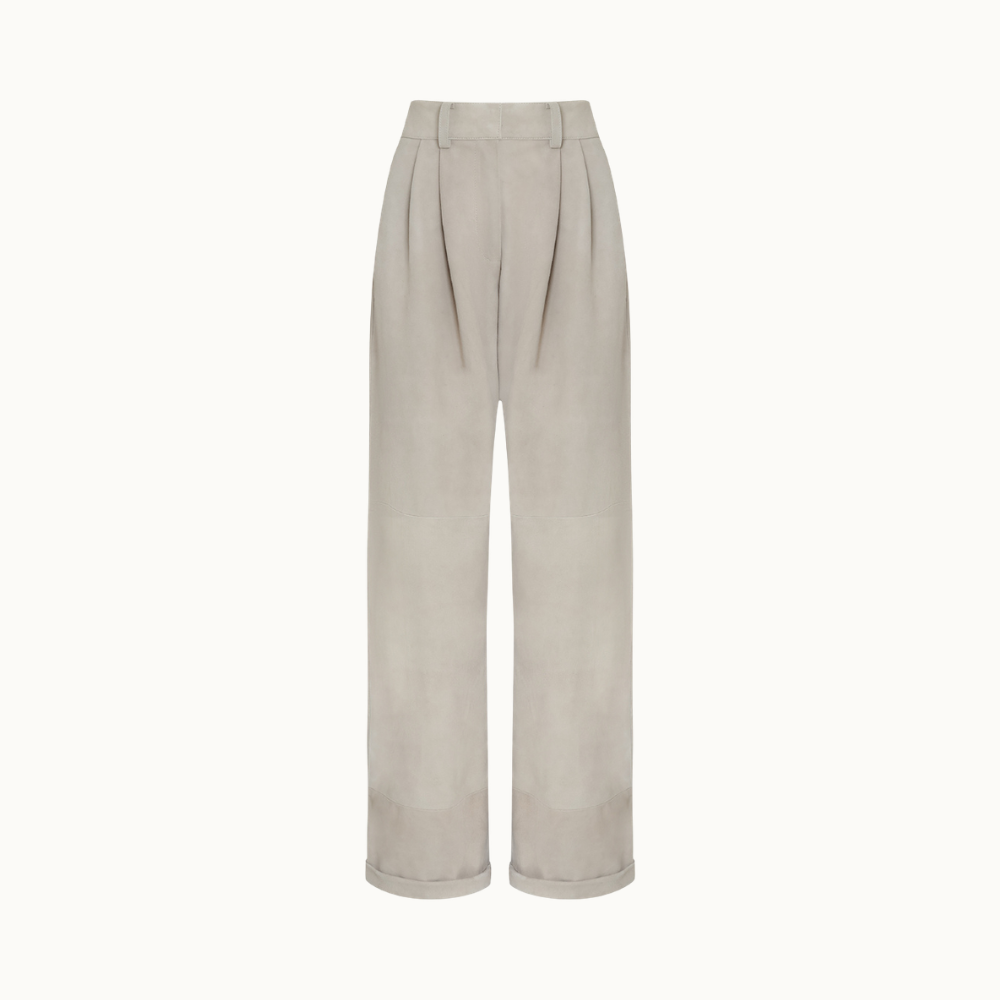 CALÇA COURO JOTU TAUPE GRIS