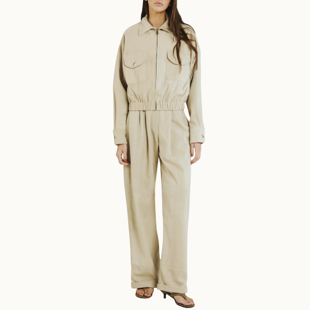 CALÇA COURO JOTU TAUPE GRIS