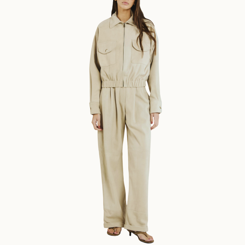 CALÇA COURO JOTU TAUPE GRIS