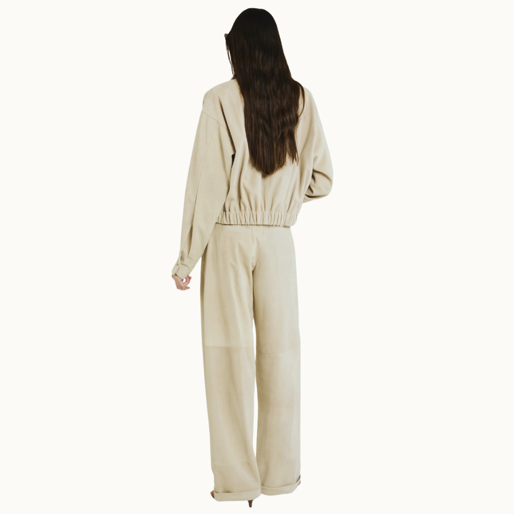 CALÇA COURO JOTU TAUPE GRIS