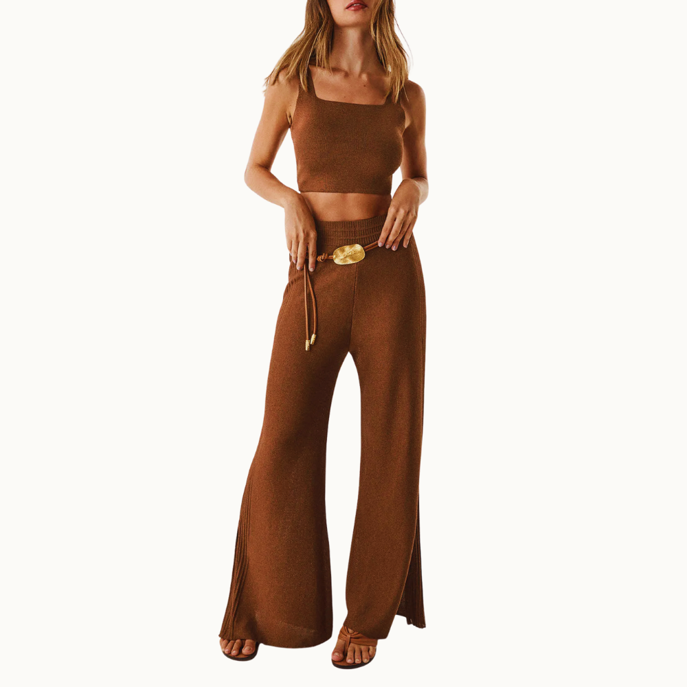 CALÇA ELZA TRICOT CAMEL