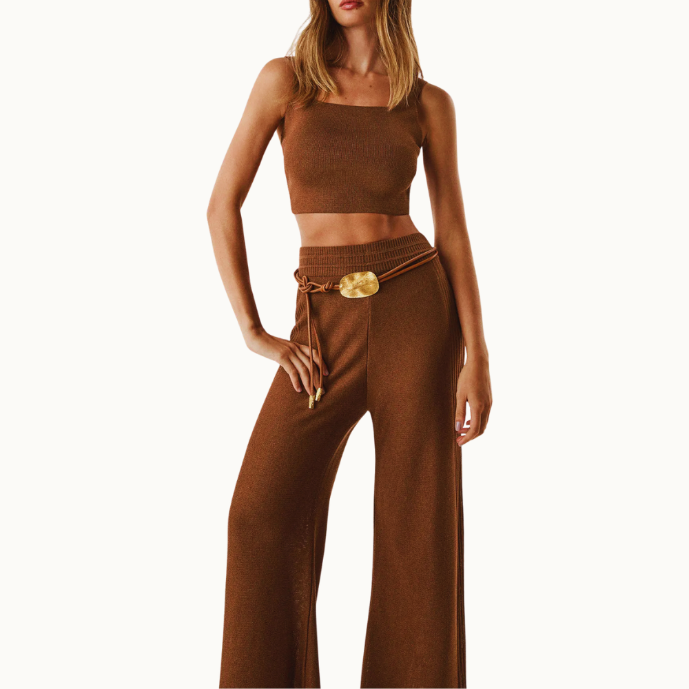 CALÇA ELZA TRICOT CAMEL