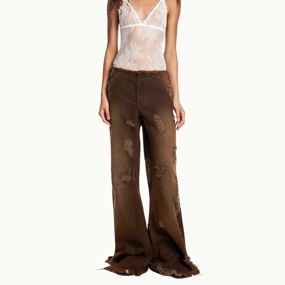 CALÇA JEANS FLARE RASGOS