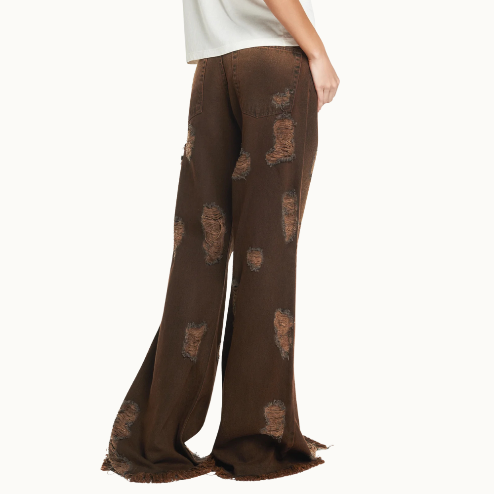 CALÇA JEANS FLARE RASGOS