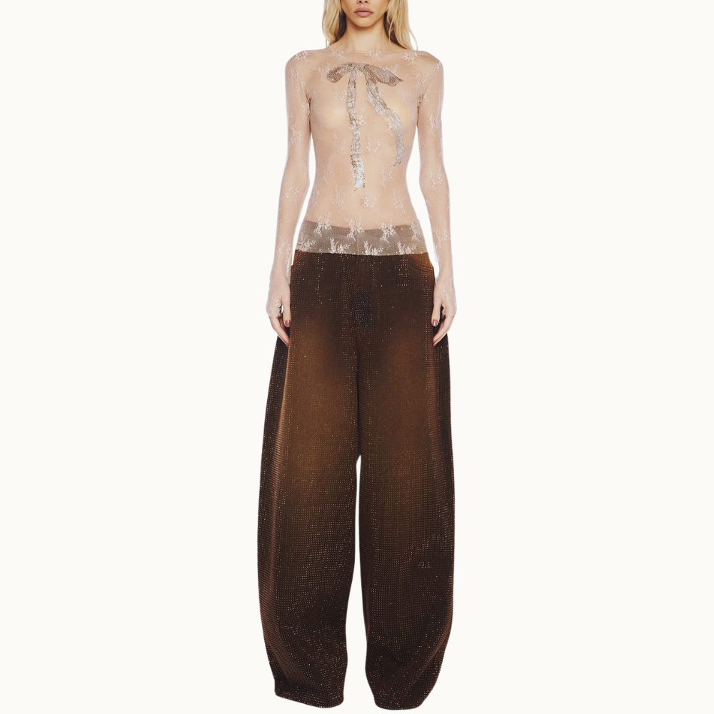 CALÇA JEANS MARROM PEDRAS