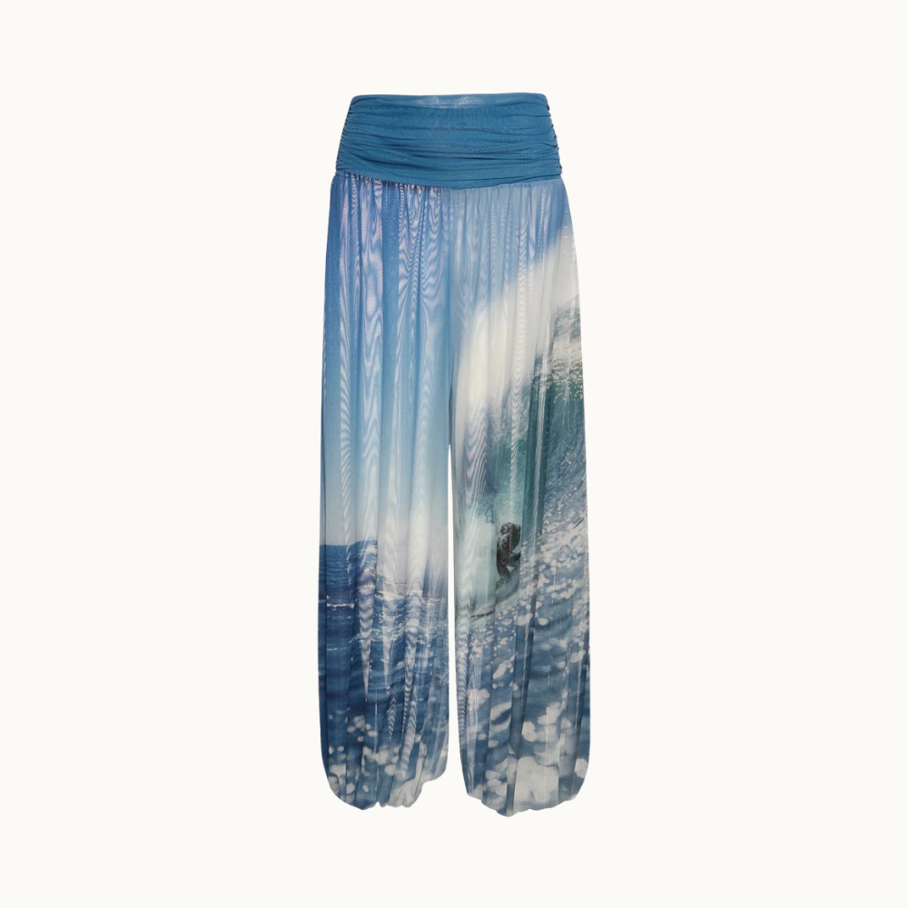 CALÇA PALA DRAPEADA ELÁSTICO BARRA TULE SURF