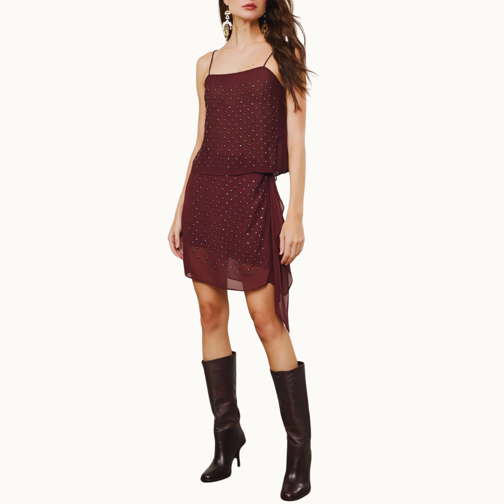 TOP DE GEORGETTE DE ALÇA BOHO COM APLICAÇÕES DE TACHA